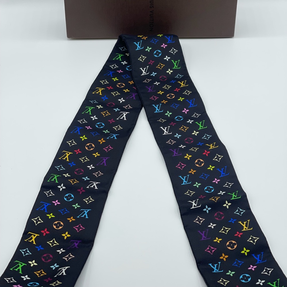 Louis Vuitton x Takashi Murakami Multicolor Noir Bandeau Neckerchief Scarf Wrap - Picture 4 of 15